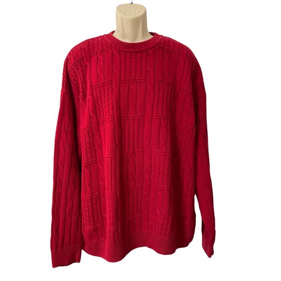 Holiday Red Men's Big and Tall, 2X Cableknit Sweater, 100% Cotton, Round Neck - Picture 1 of 3